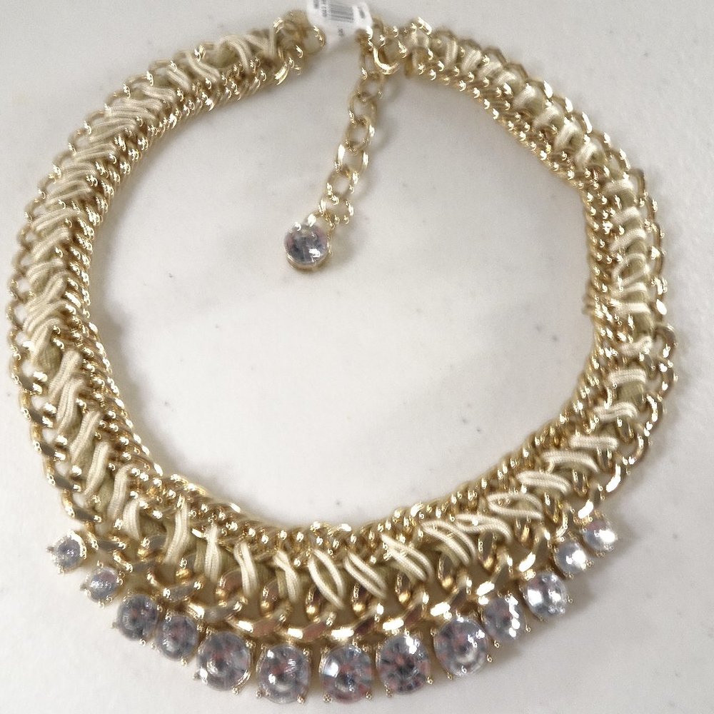 Ann Taylor LOFT Braided Link Crystal Fan Bib Necklace NWT 49.50